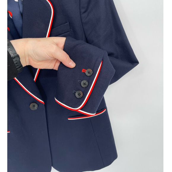 Boden Navy Blue Red Contrast Lilah Single Breasted Cotton Blazer Jacket Size 6 - Picture 3 of 8